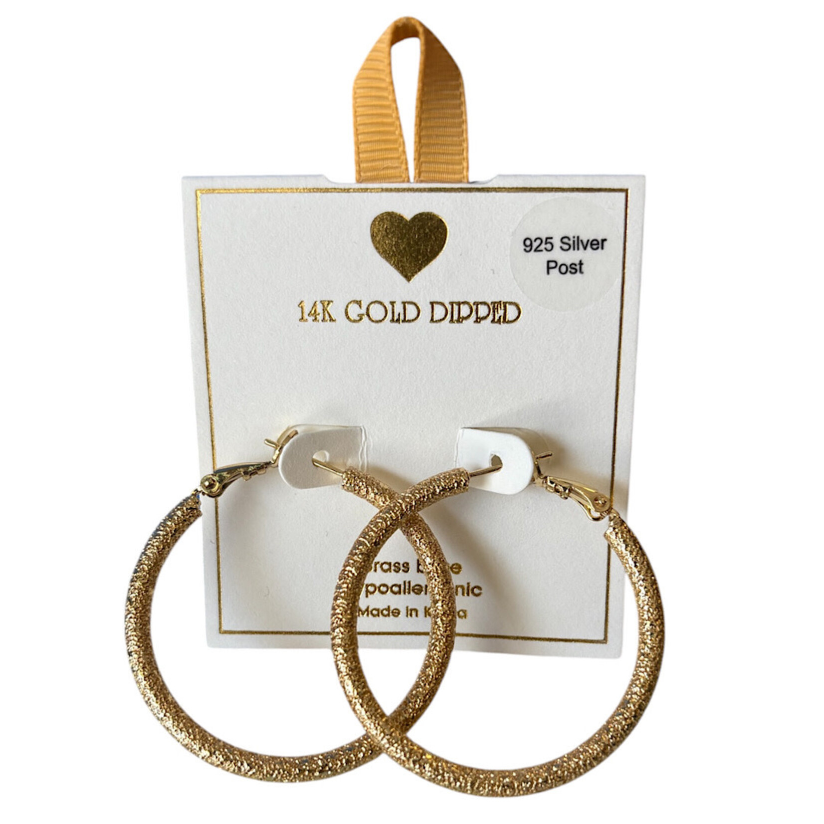 Yellow Ribbon 14K Gld Dipped Textured Shimmer Hoops