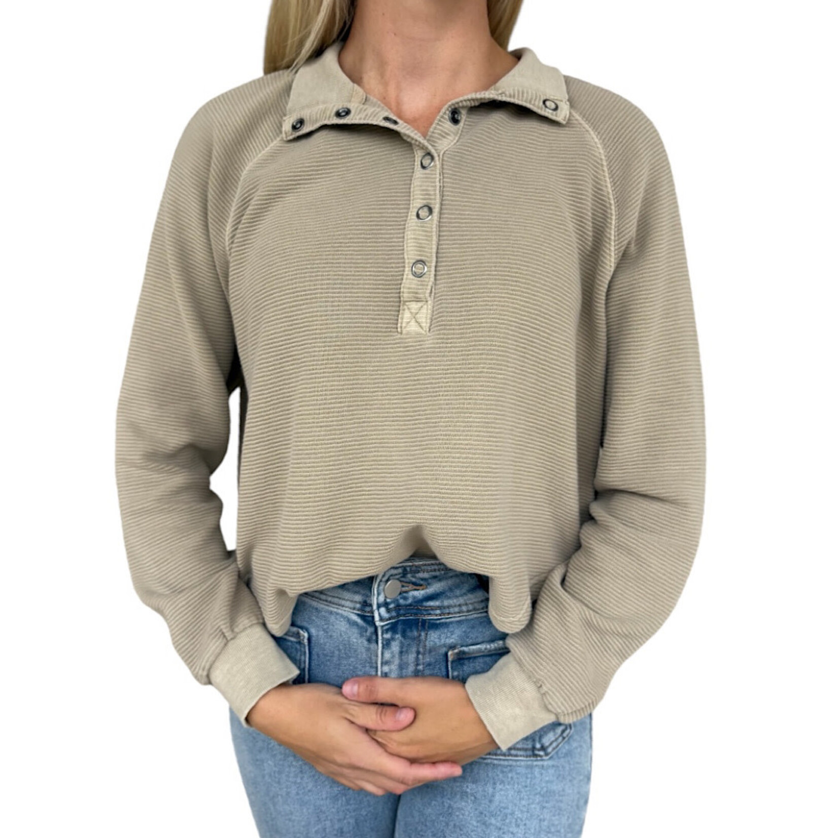 Mocha Mock Neck Ribbed Pullover