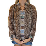 Brown Mix Tribal Print Puff Sleeve Top