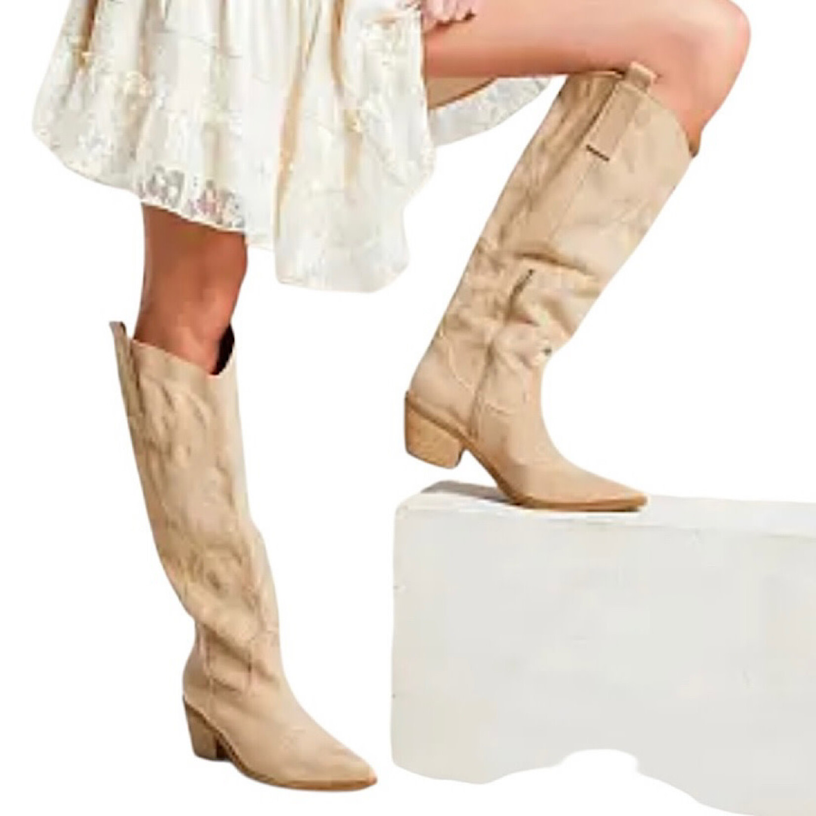 Giada Beige Western Cowgirl Boot