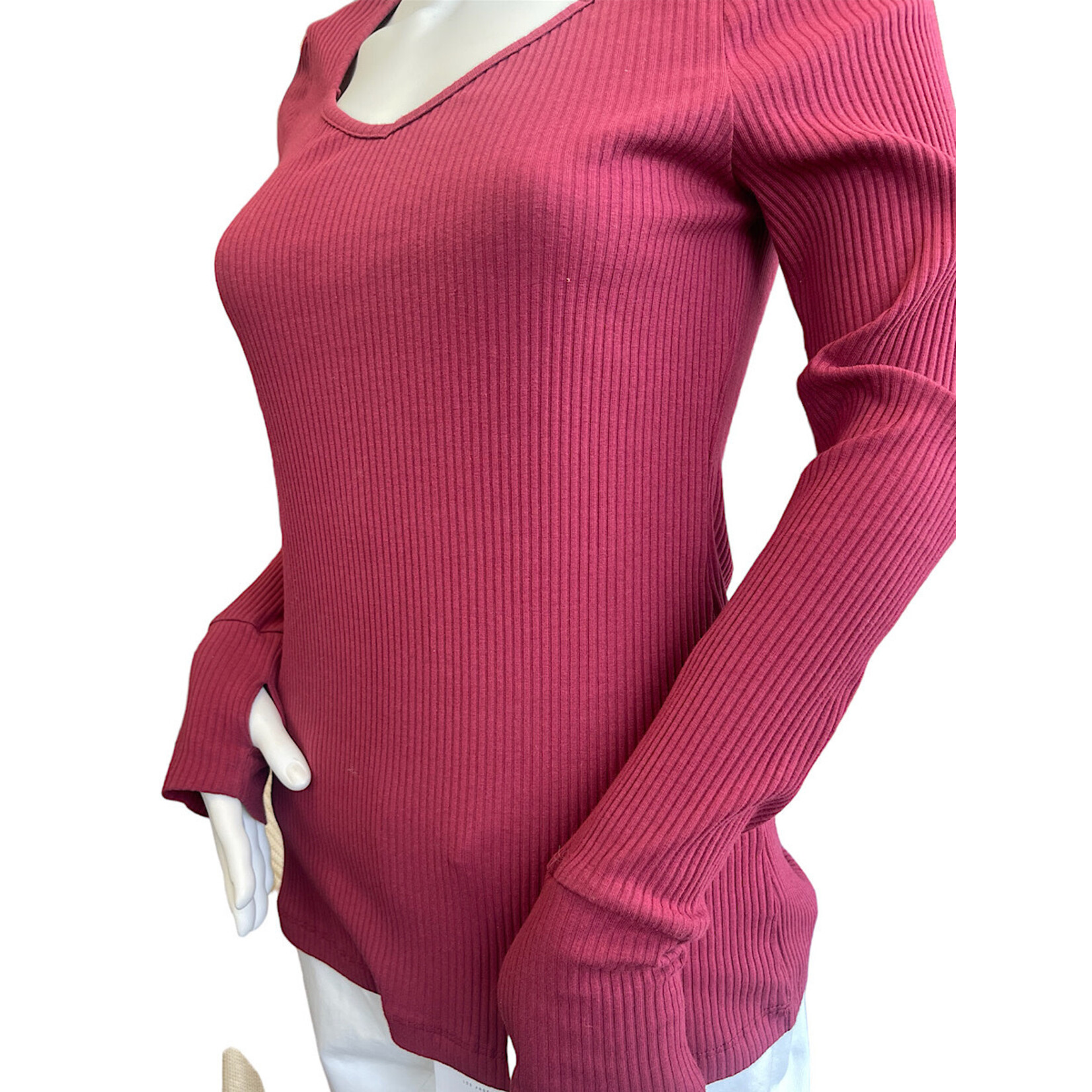 Washed Knit Top With Thumbholes