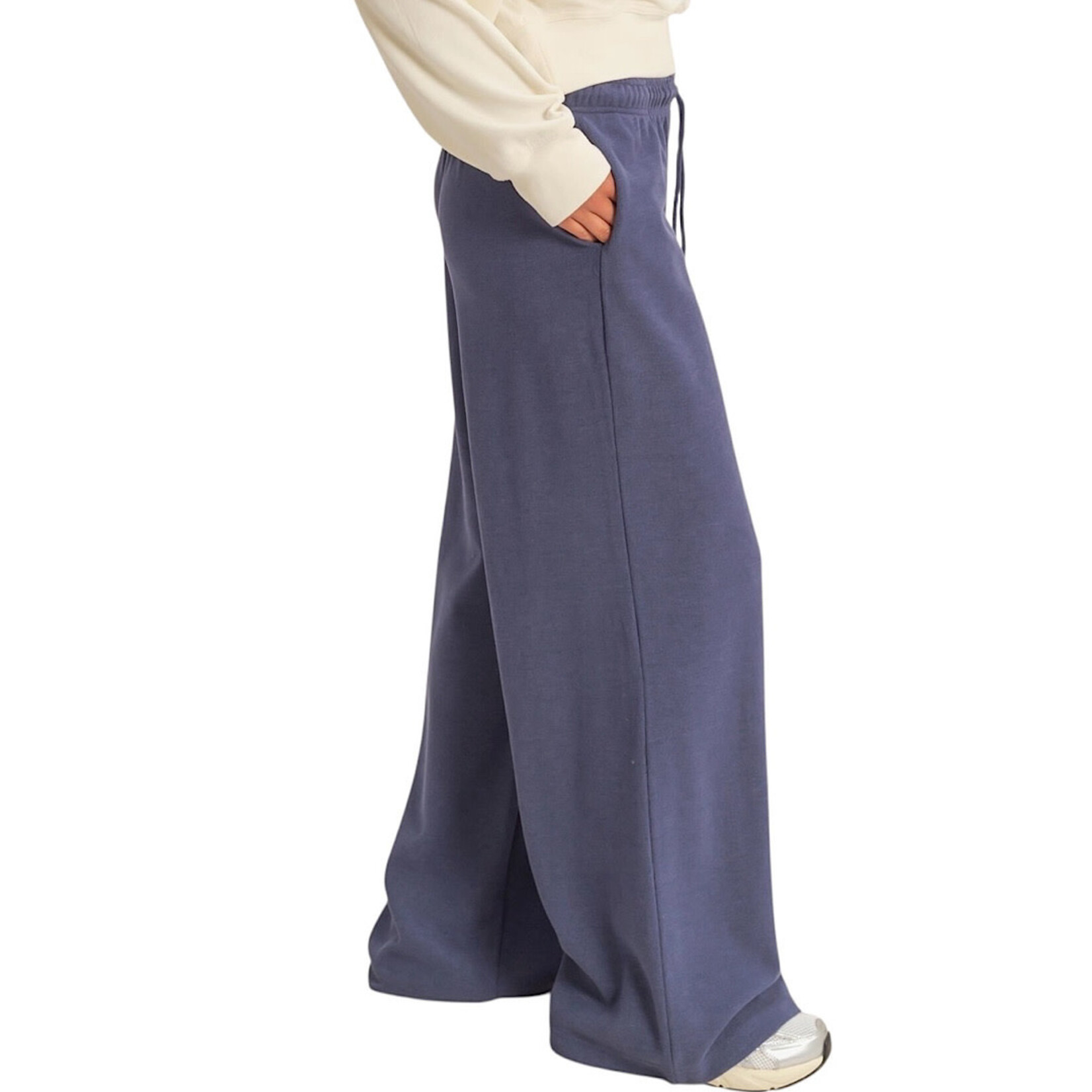 Dusty Indigo Soft Ribbed Wide Leg Drawstring Waist Sweatpants
