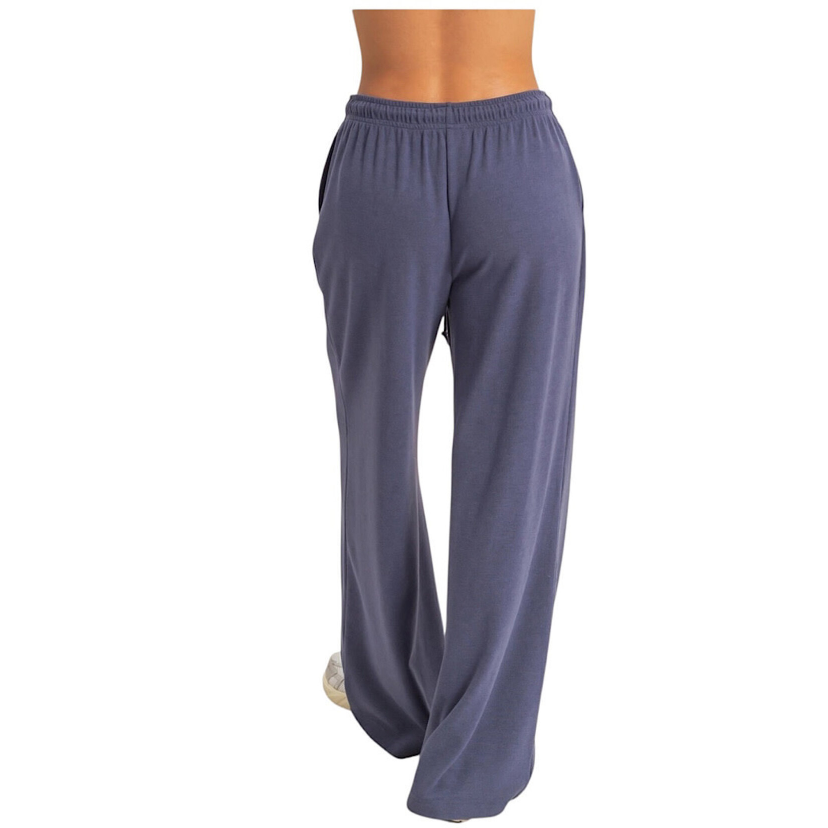 Dusty Indigo Soft Ribbed Wide Leg Drawstring Waist Sweatpants