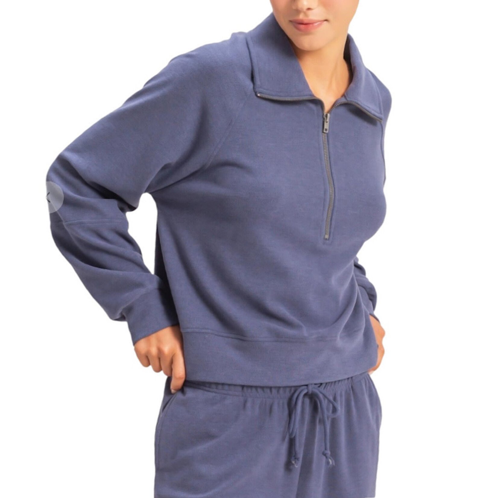 Dusty Indigo Soft Ribbed Half Zip Long Sleeve Sweatshirt