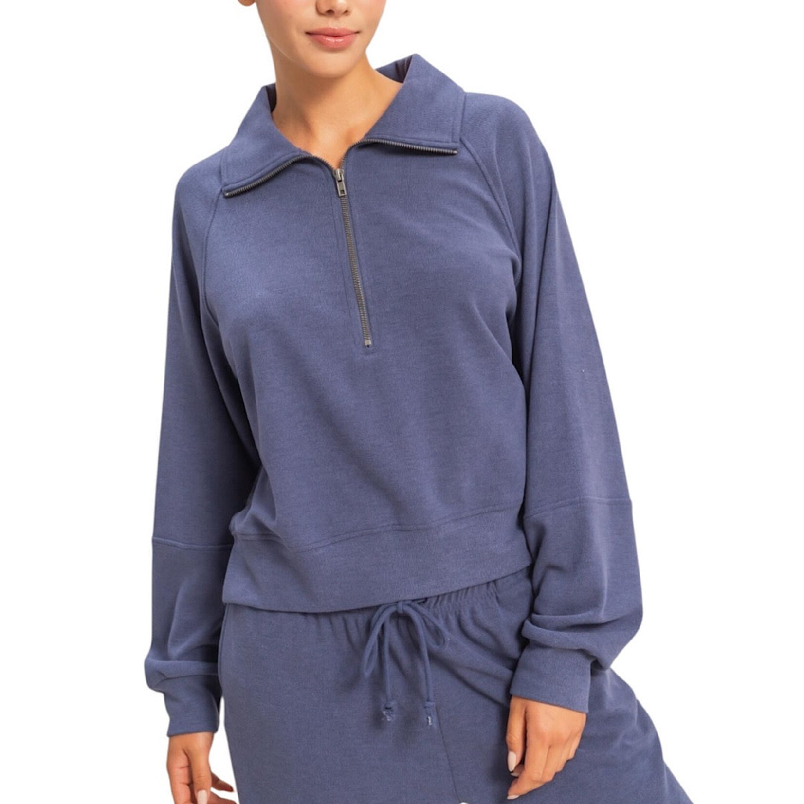 Dusty Indigo Soft Ribbed Half Zip Long Sleeve Sweatshirt