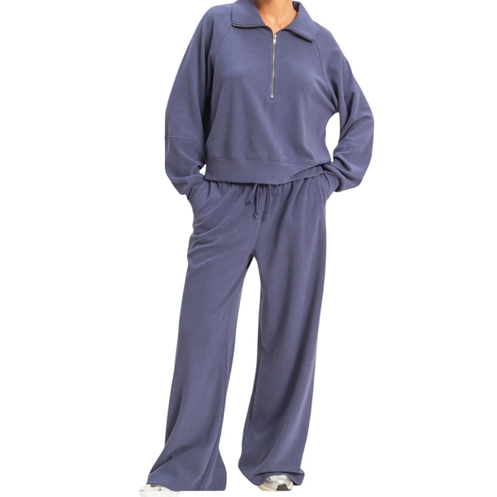 Dusty Indigo Soft Ribbed Half Zip Long Sleeve Sweatshirt