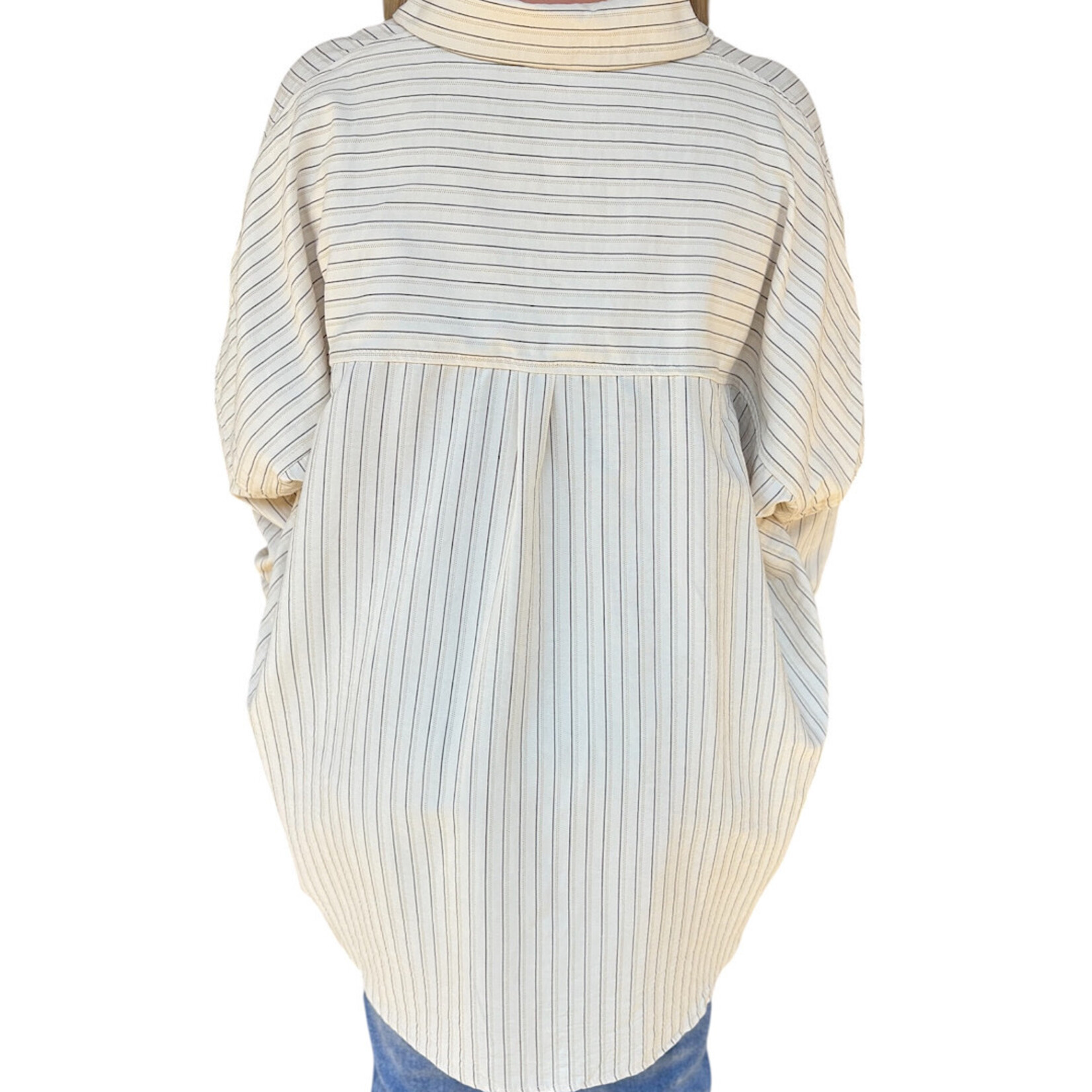 Cream Striped Button Up Top