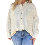 Cream Striped Button Up Top