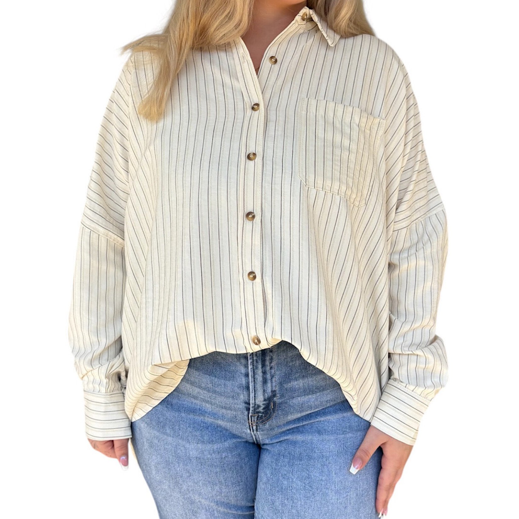 Cream Striped Button Up Top