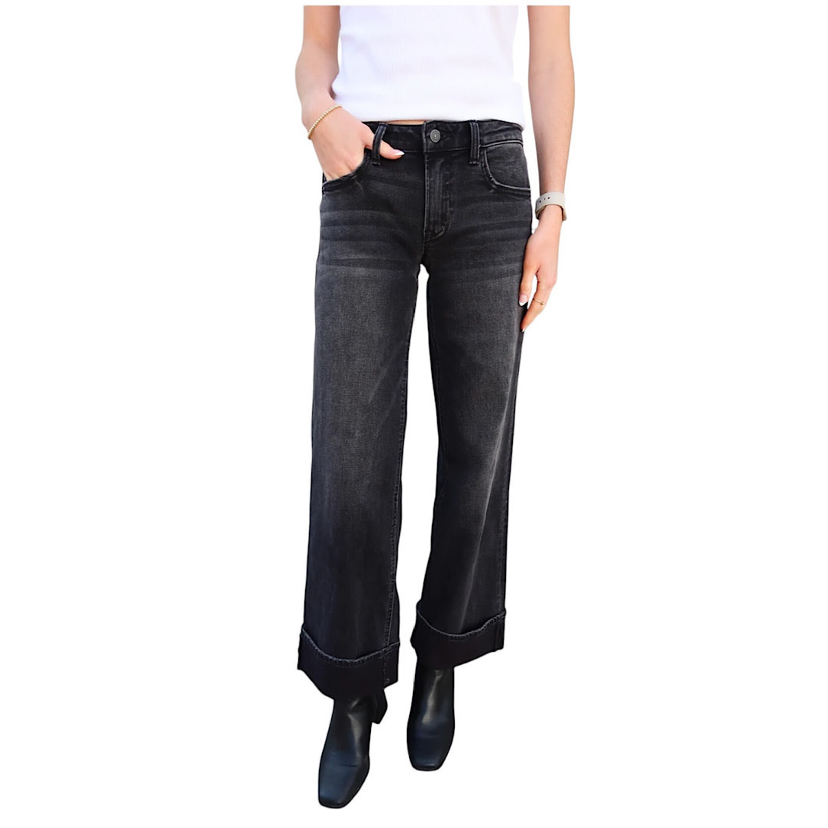 Vervet T6683BK Black Low Rise Baggy Wide Leg Jeans