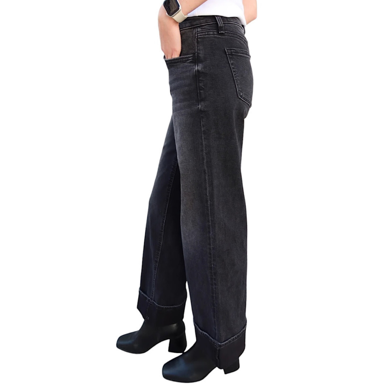 Vervet T6683BK Black Low Rise Baggy Wide Leg Jeans