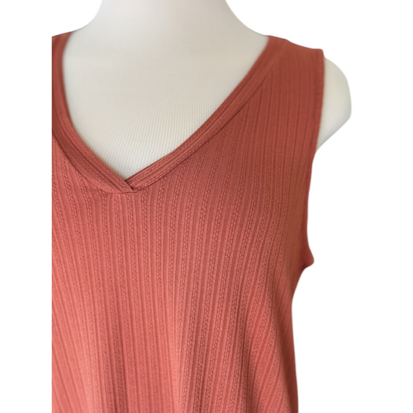 Baked Clay Ribbed Detail V-Neck Tank