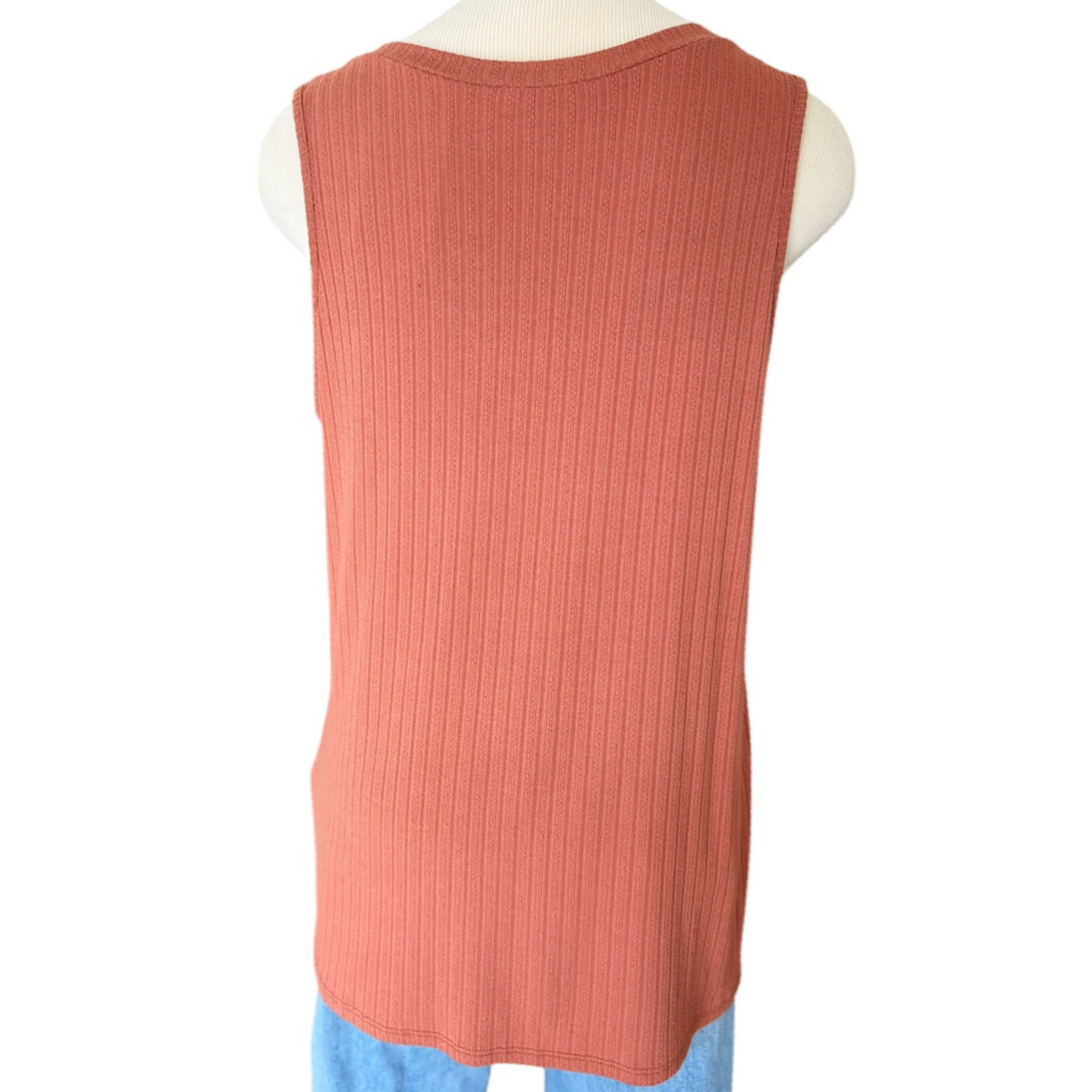 Baked Clay Ribbed Detail V-Neck Tank