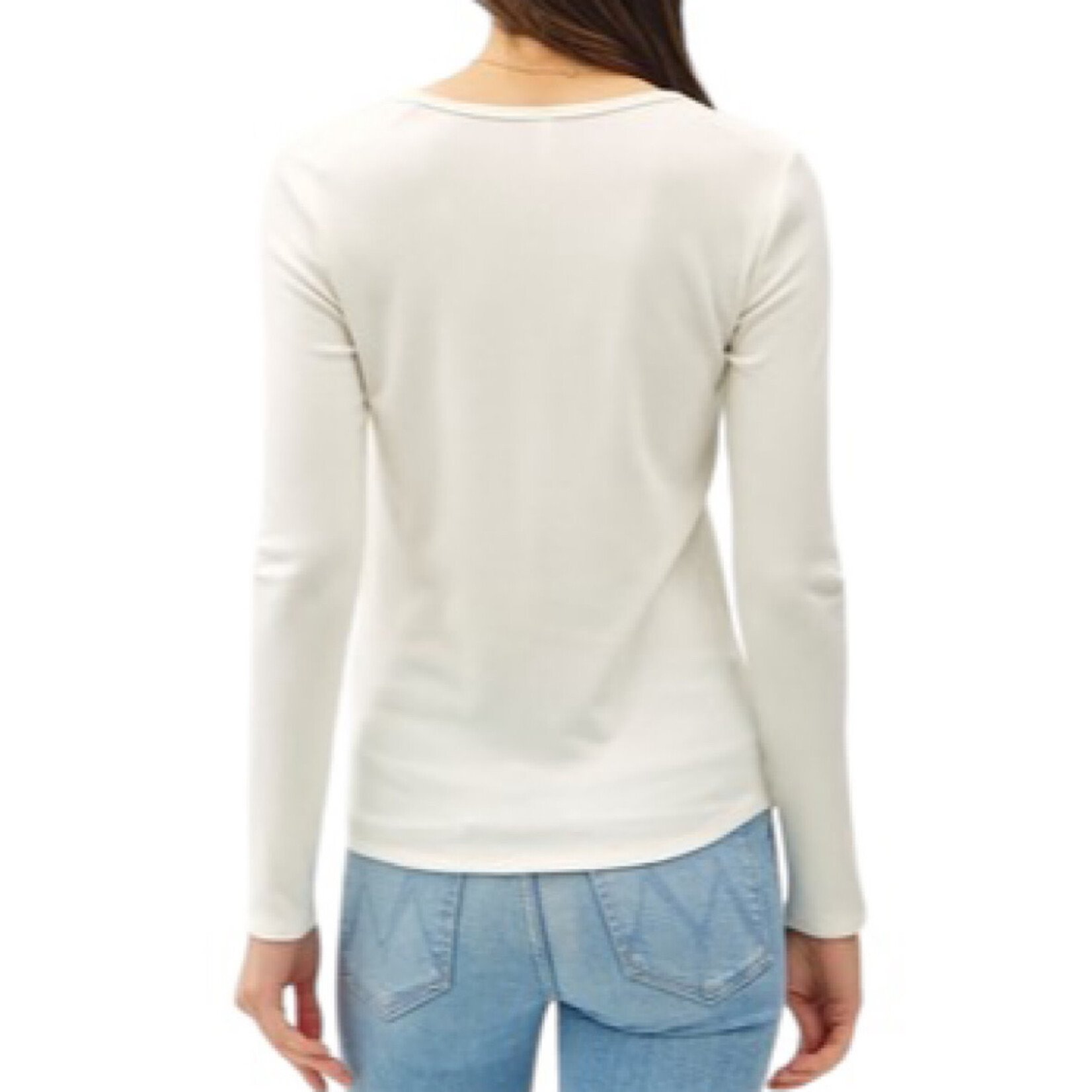 Ivory Soft Basic Split Neck Long Sleeve Knit Tee
