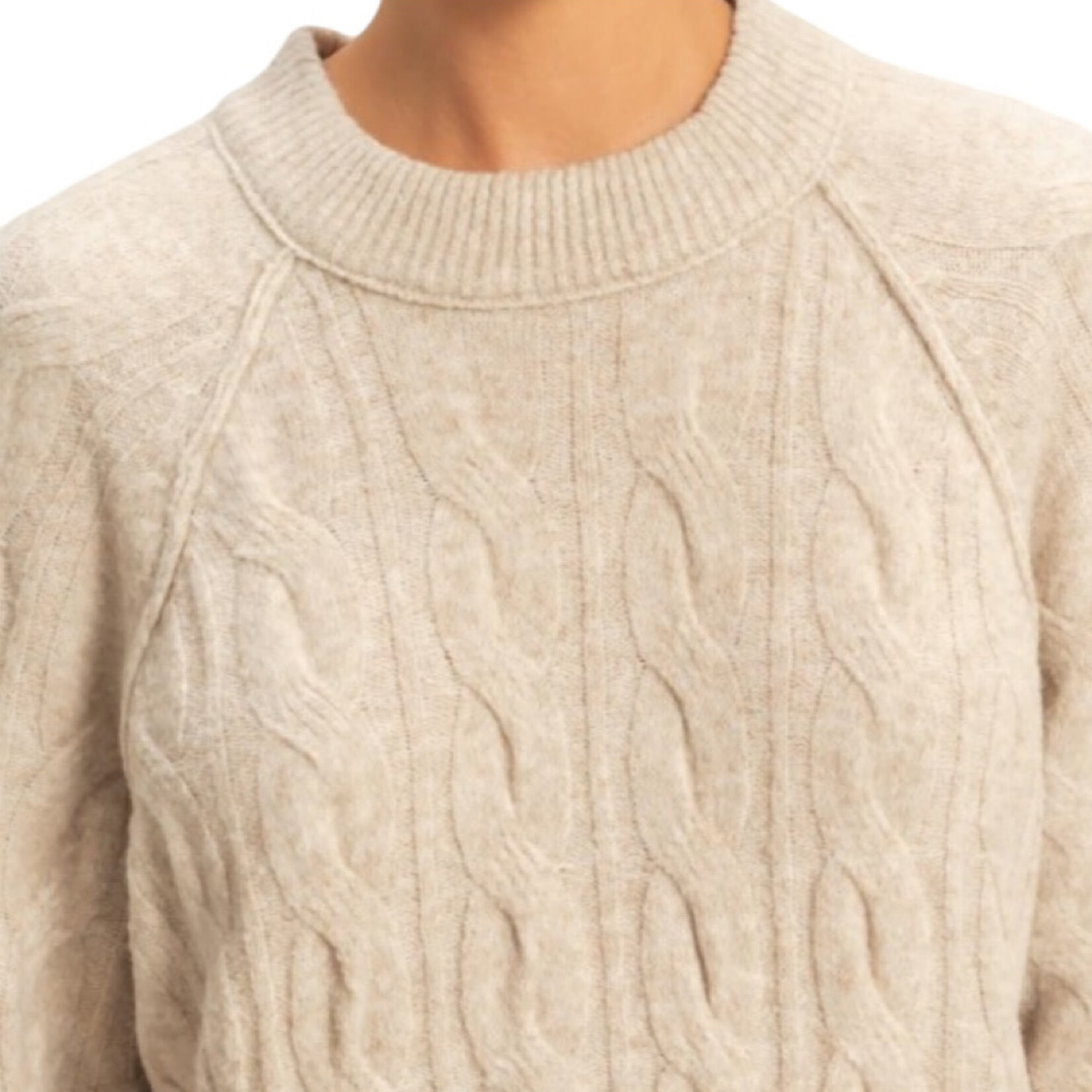 Light Taupe Crew Neck Cable Knit Sweater