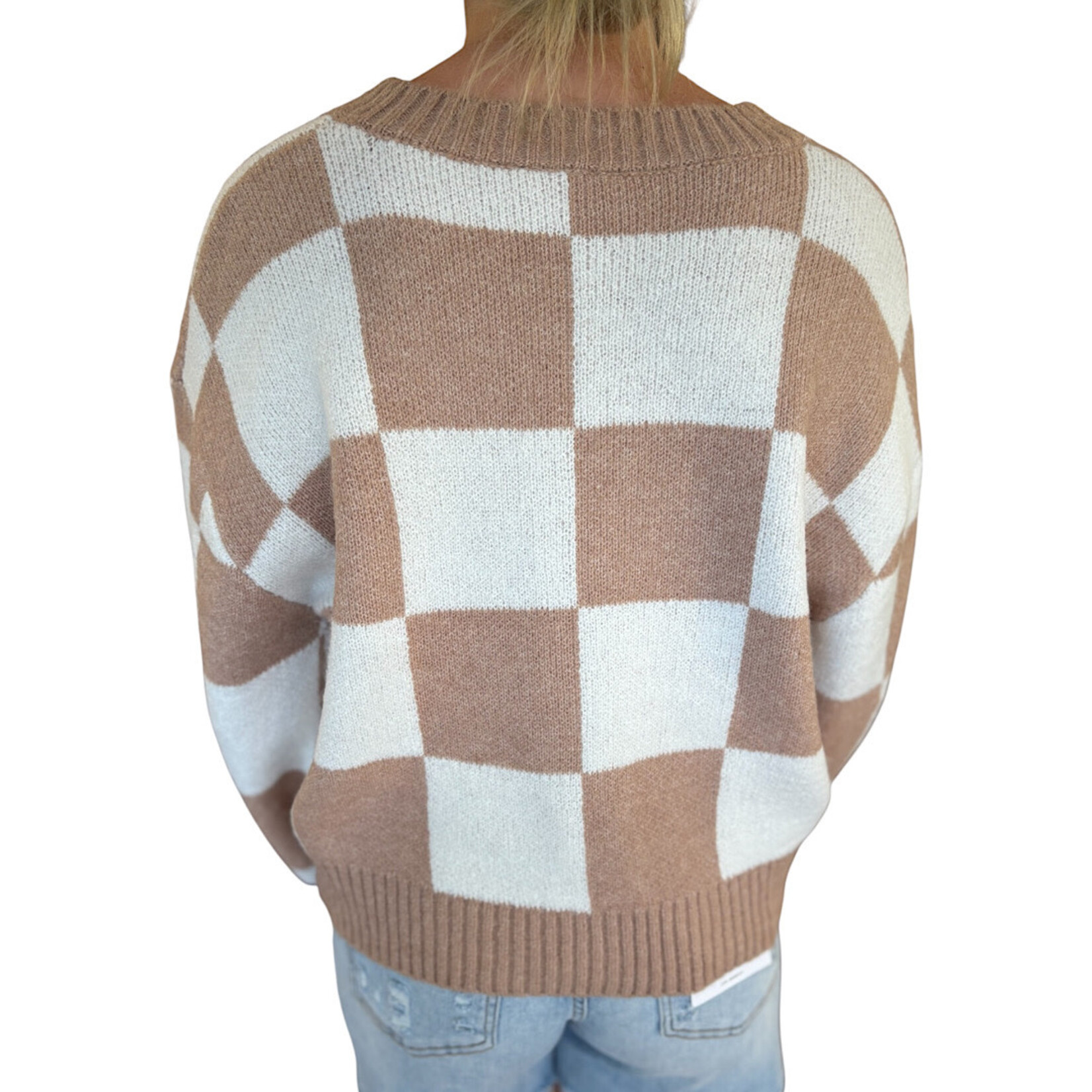 Dark Taupe/Cream Checkered Button Front Cardigan