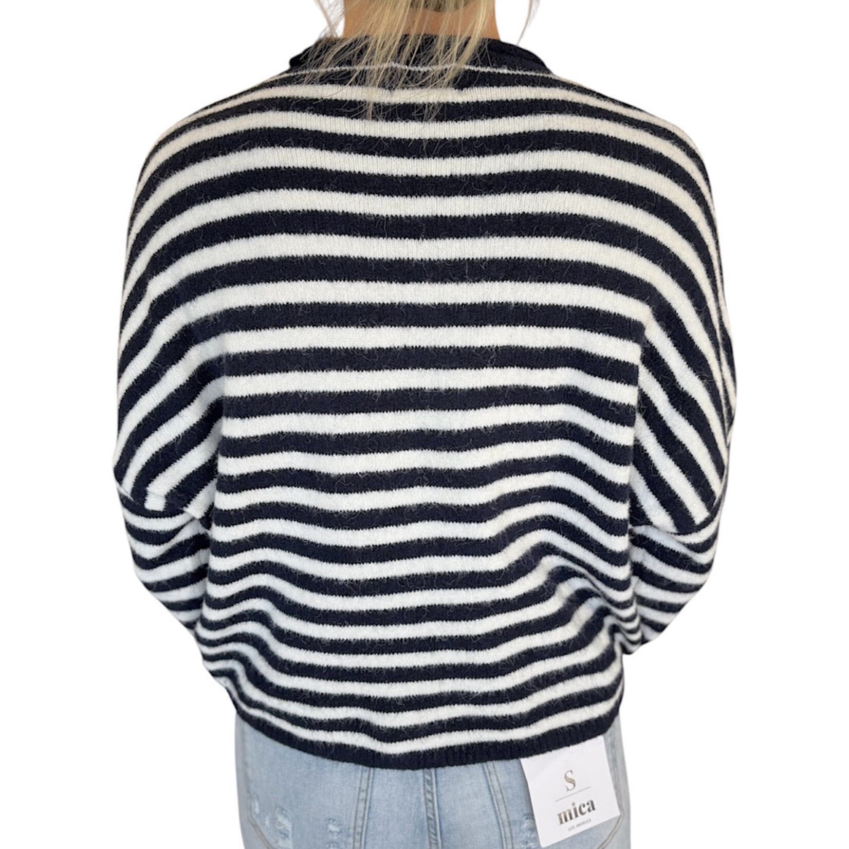 Navy Striped Button Down Cardigan