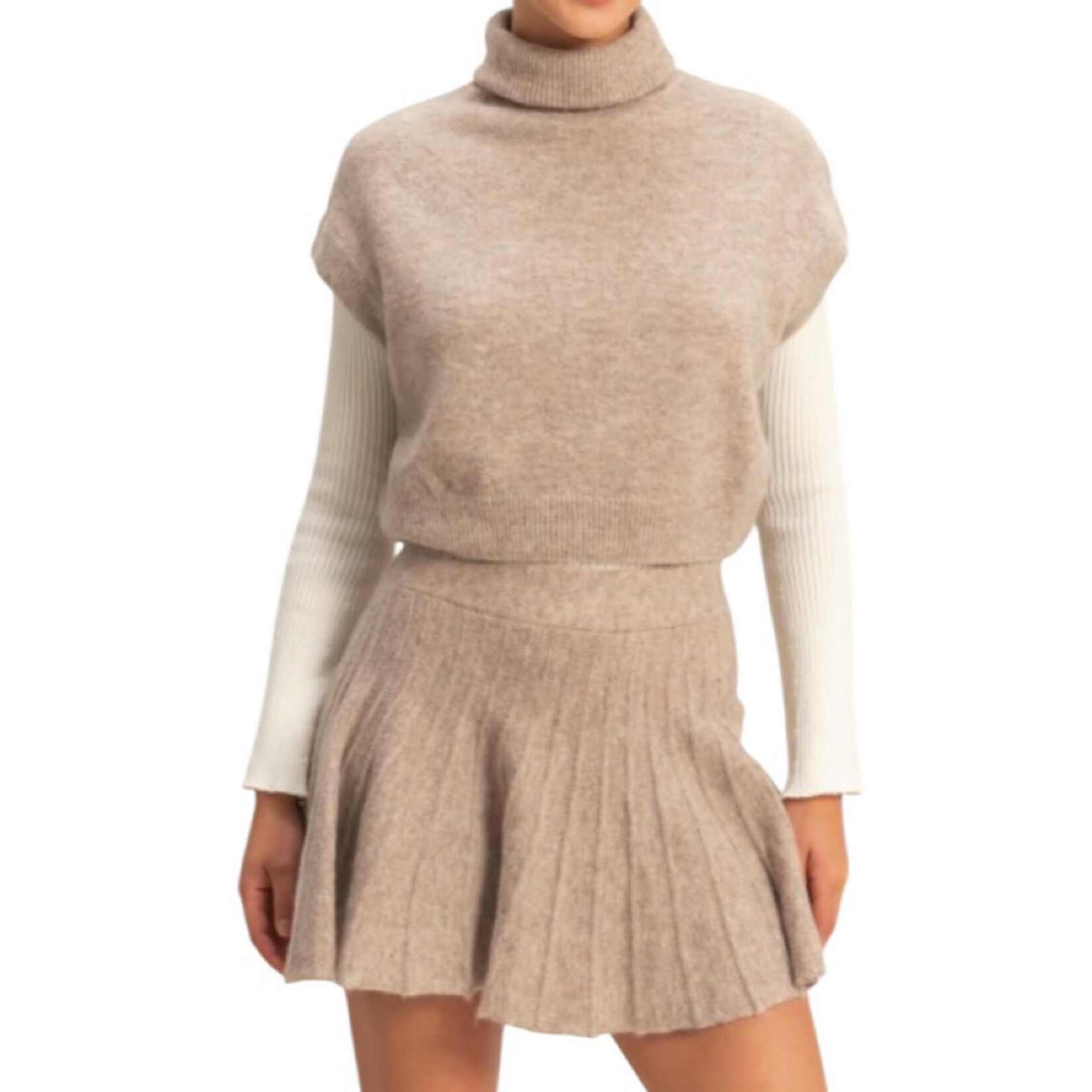 Dark Taupe Turtle Neck Top and Skirt Set