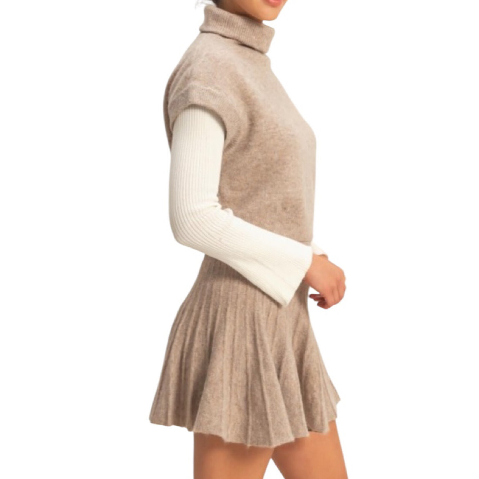 Dark Taupe Turtle Neck Top and Skirt Set