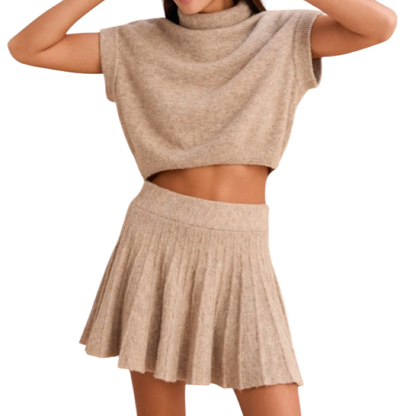 Dark Taupe Turtle Neck Top and Skirt Set