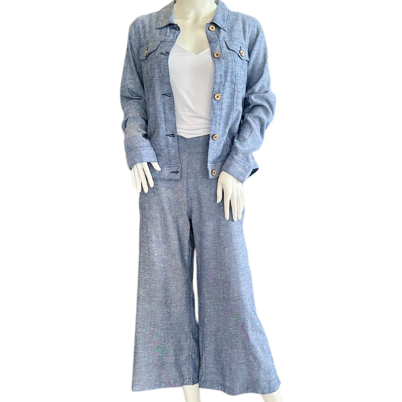 Indigo Chambray Linen Jean Style Jacket