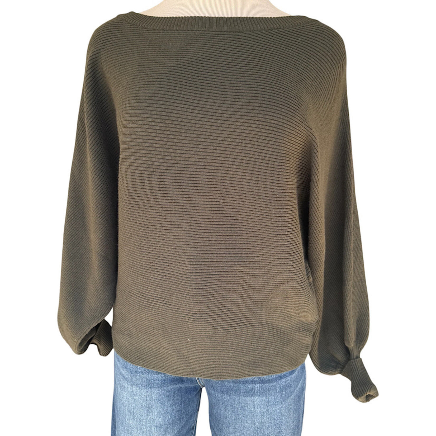 Cupio Olive Ribbed Sweater Size Small-RF