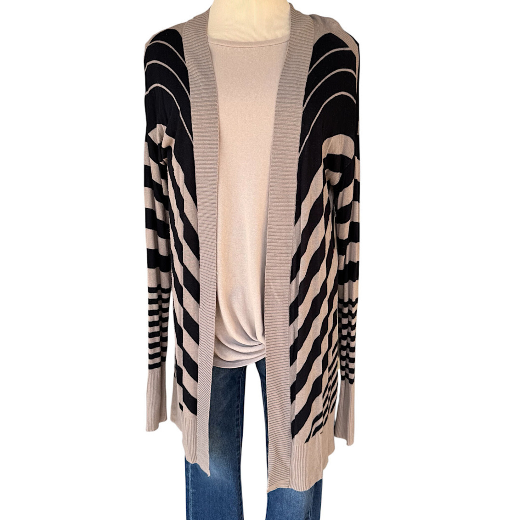 Apt. 9 Taupe Striped Cardigan Size Large-RF