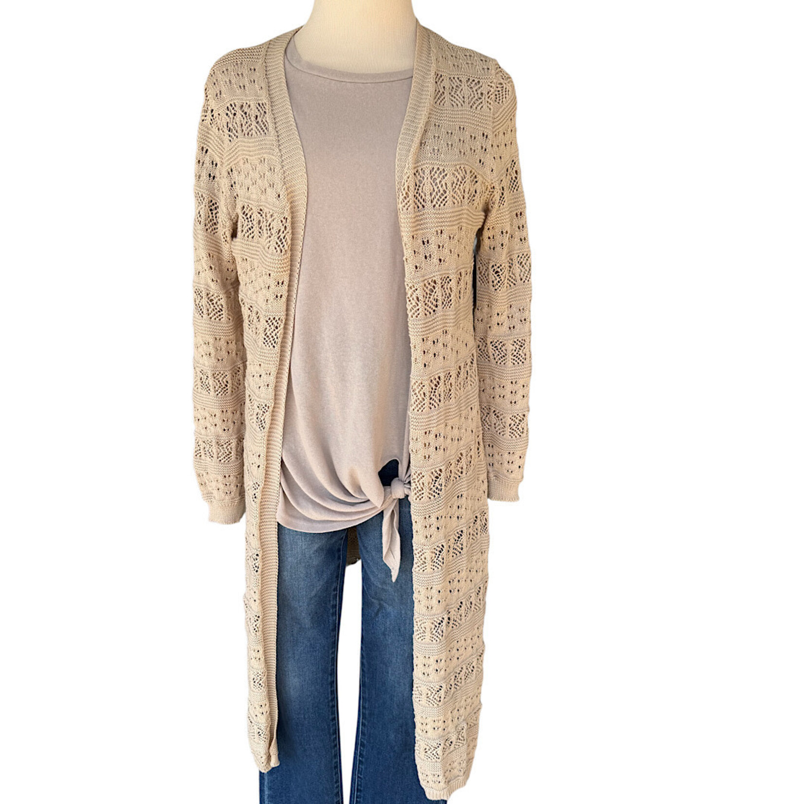 Poof New York Taupe Crochet Cardigan Size Large-RF