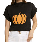 Black Sleeveless Sweater with Pumpkin