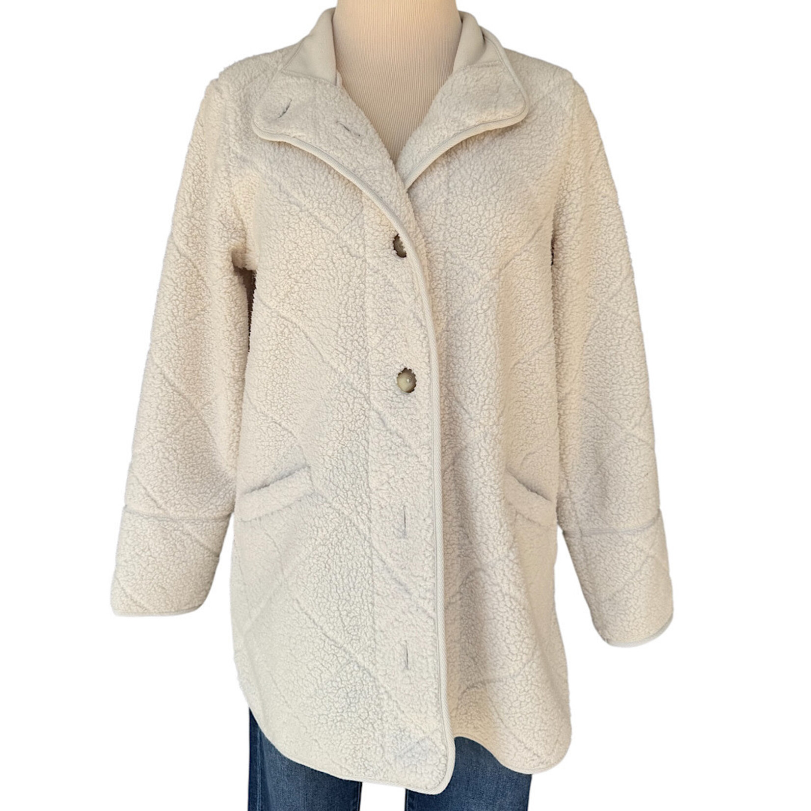 Cream Sherpa Button Up Jacket Size Small-RF