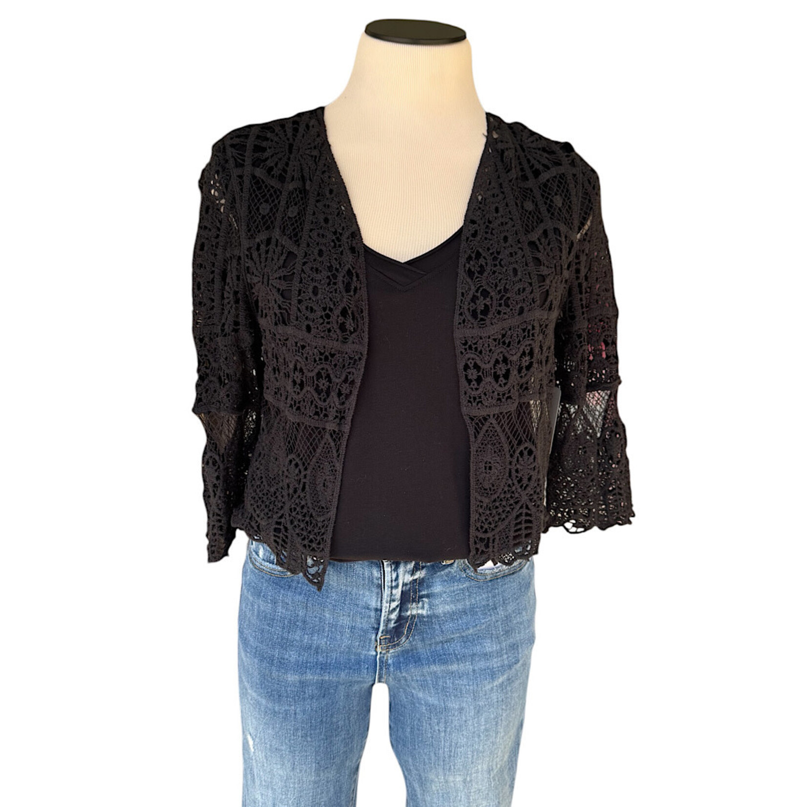 Black Crochet Crop Cardigan Size Small-RF