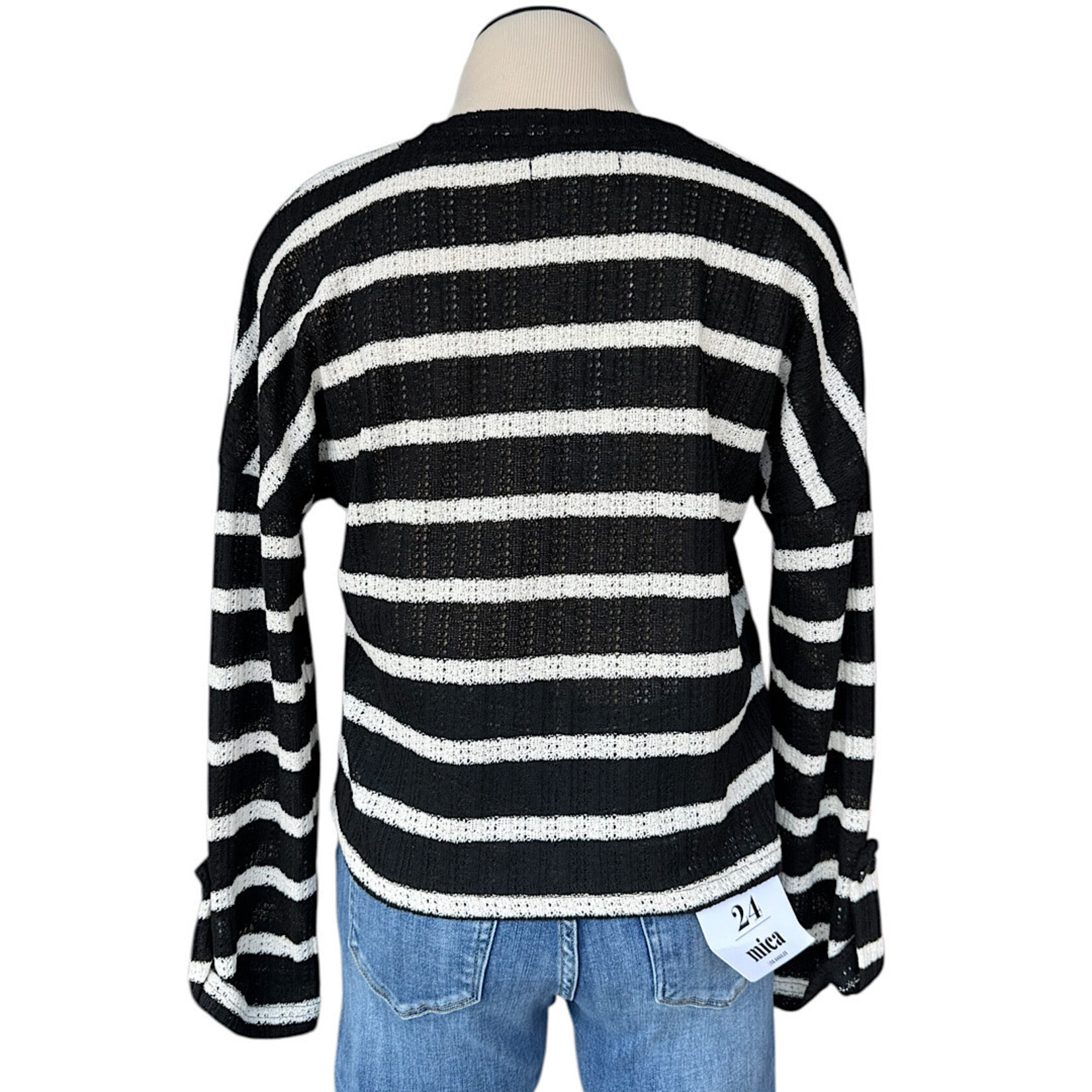 Greige Black/ White Striped Knit Sweater Size Medium-RF
