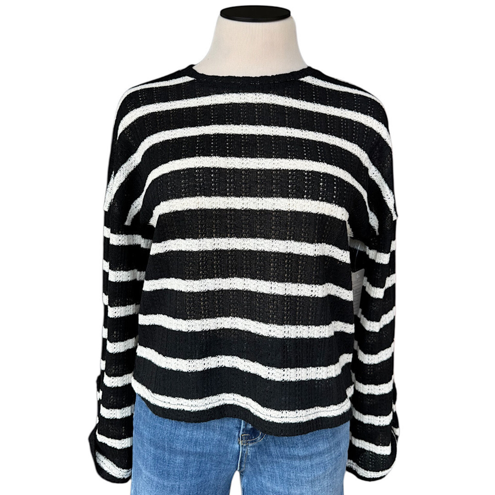 Greige Black/ White Striped Knit Sweater Size Medium-RF