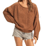 Brown Ribbed Drop Sleeve Sweater