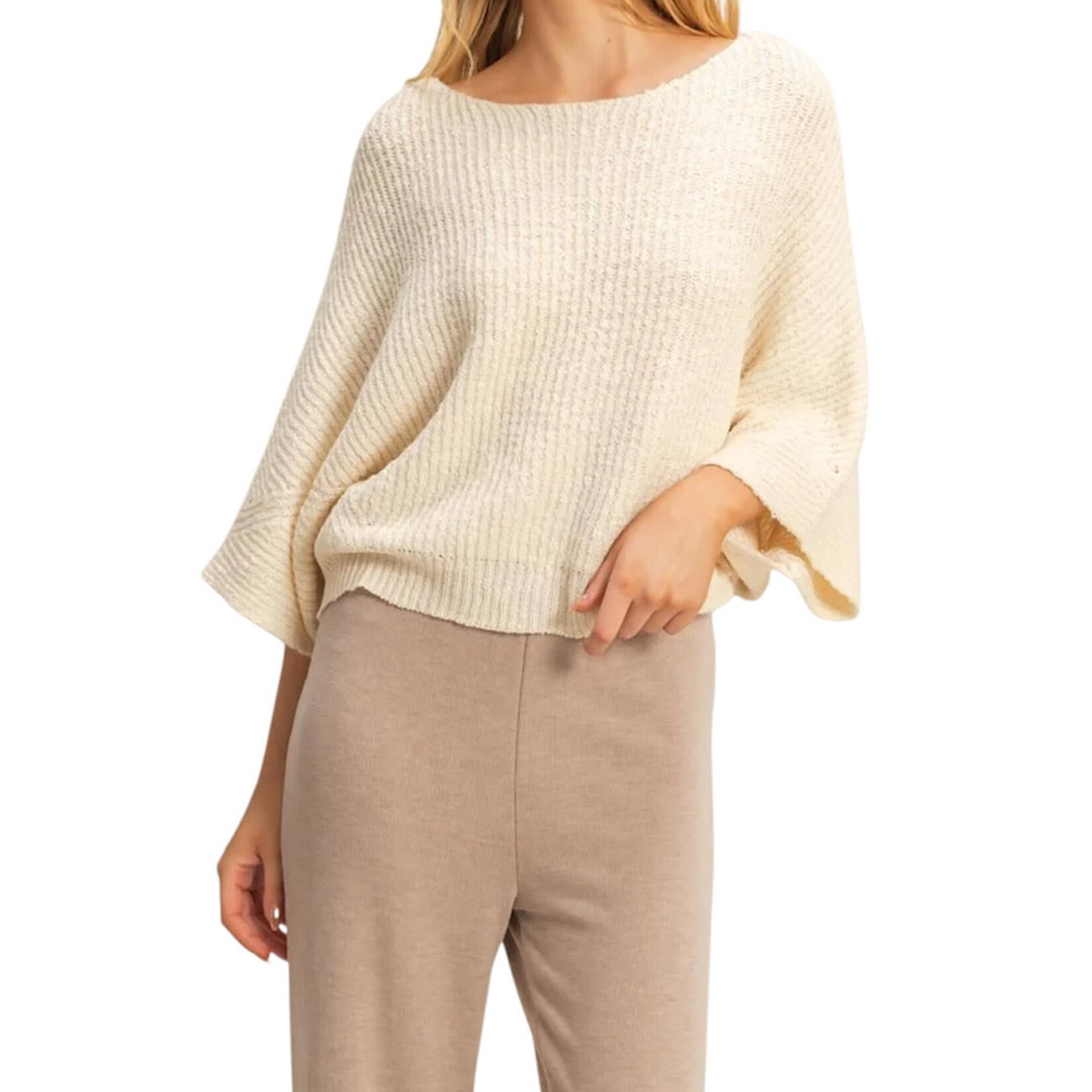 Cream Boat Neck Knit Sweater