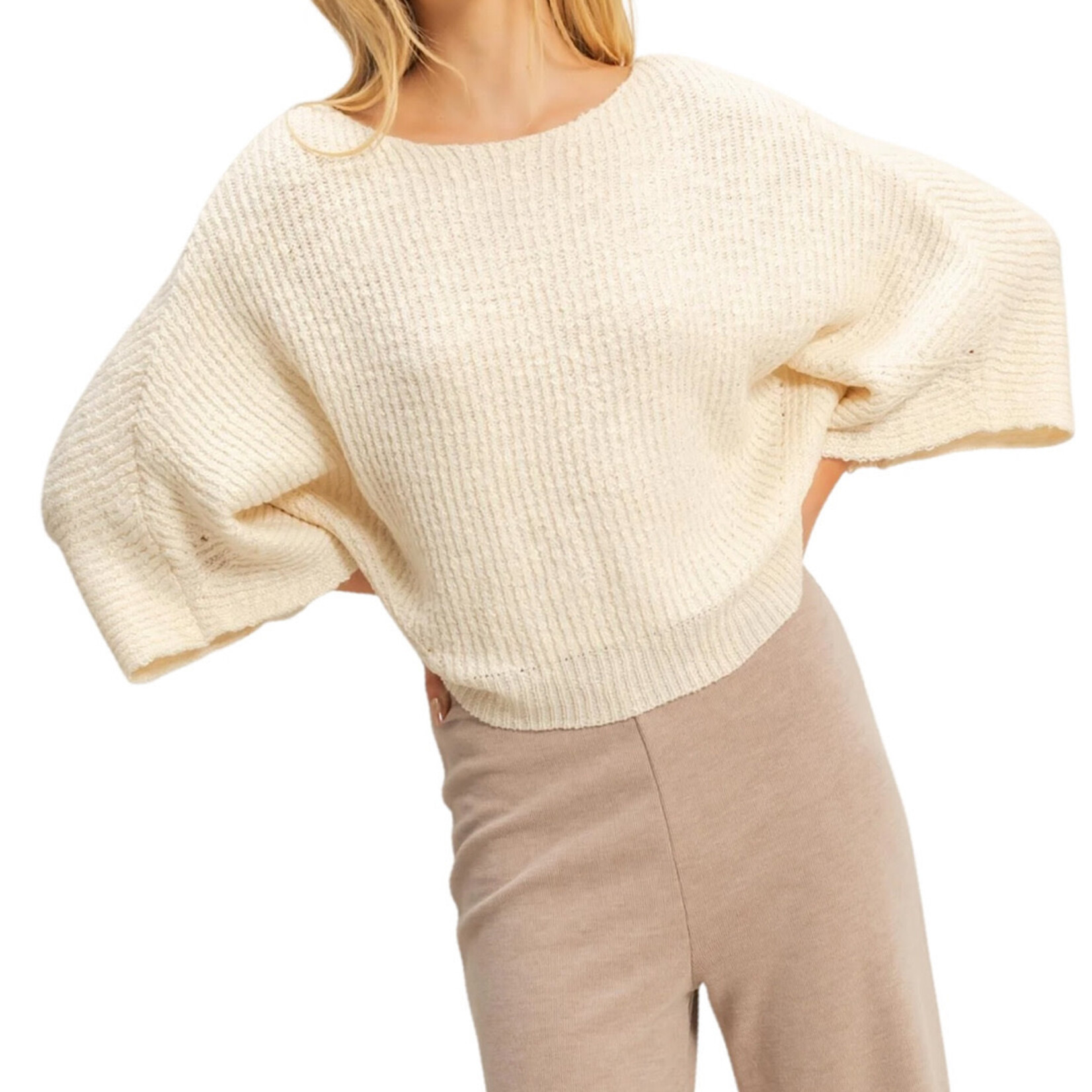 Cream Boat Neck Knit Sweater