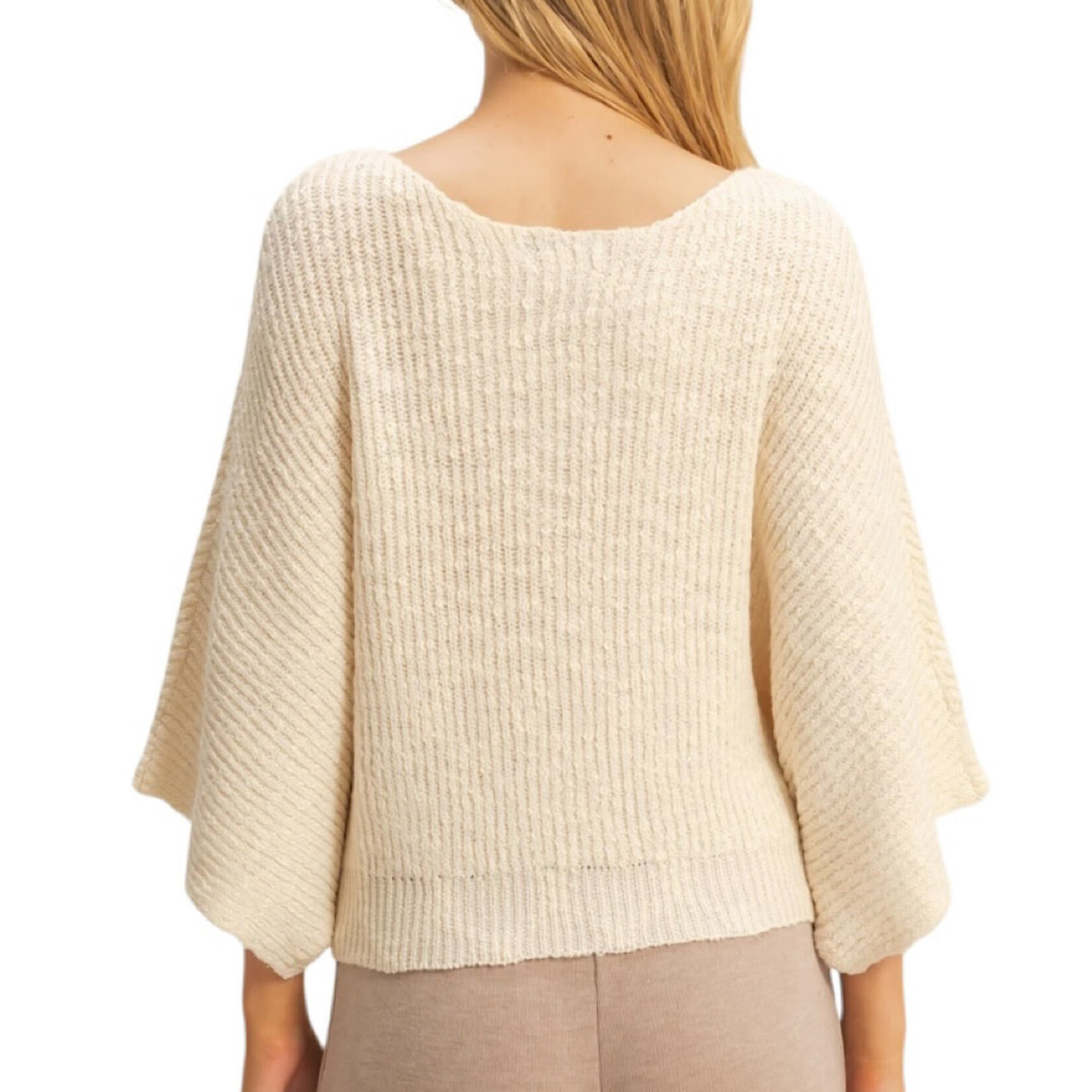 Cream Boat Neck Knit Sweater