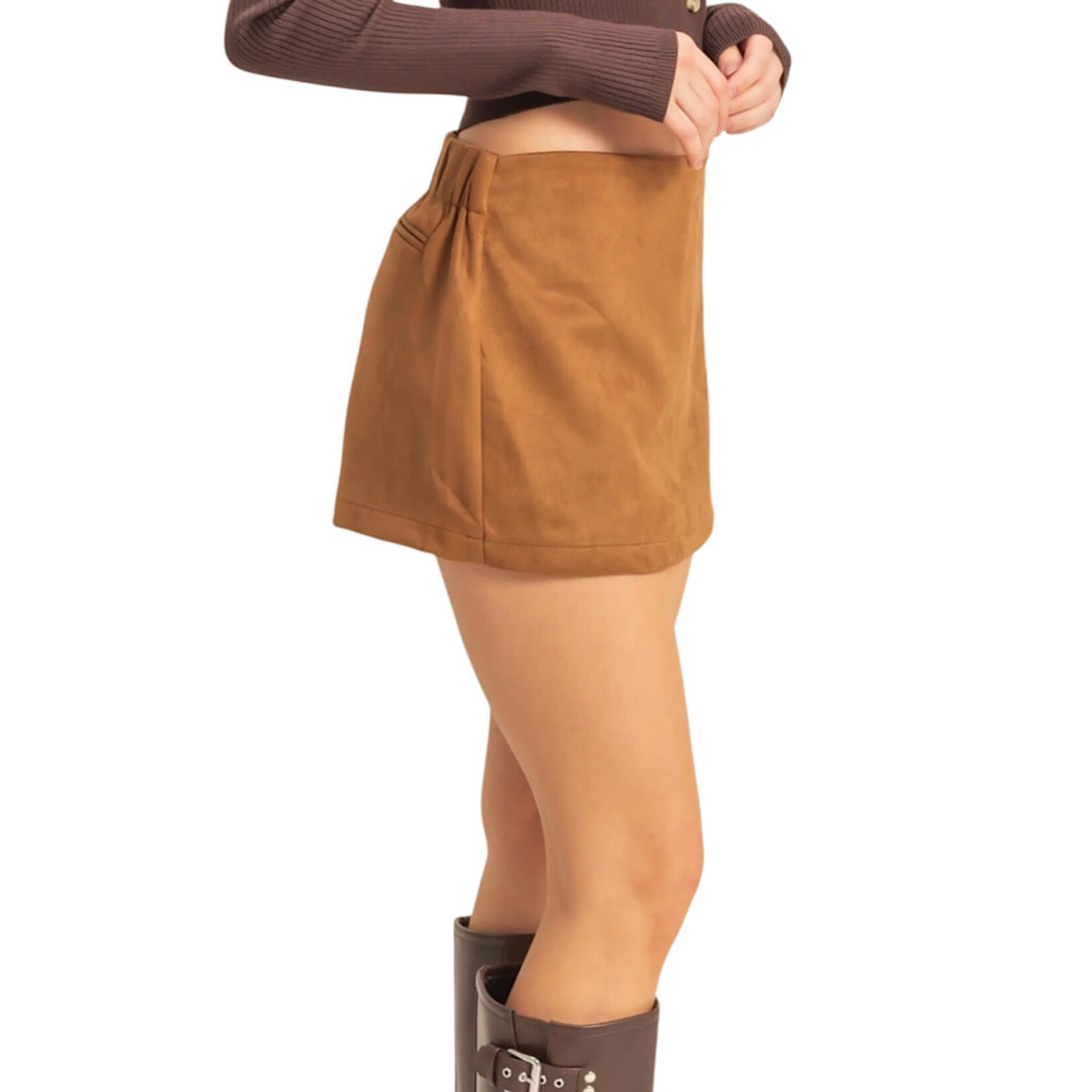 Camel Chic High Waisted Suede Skort