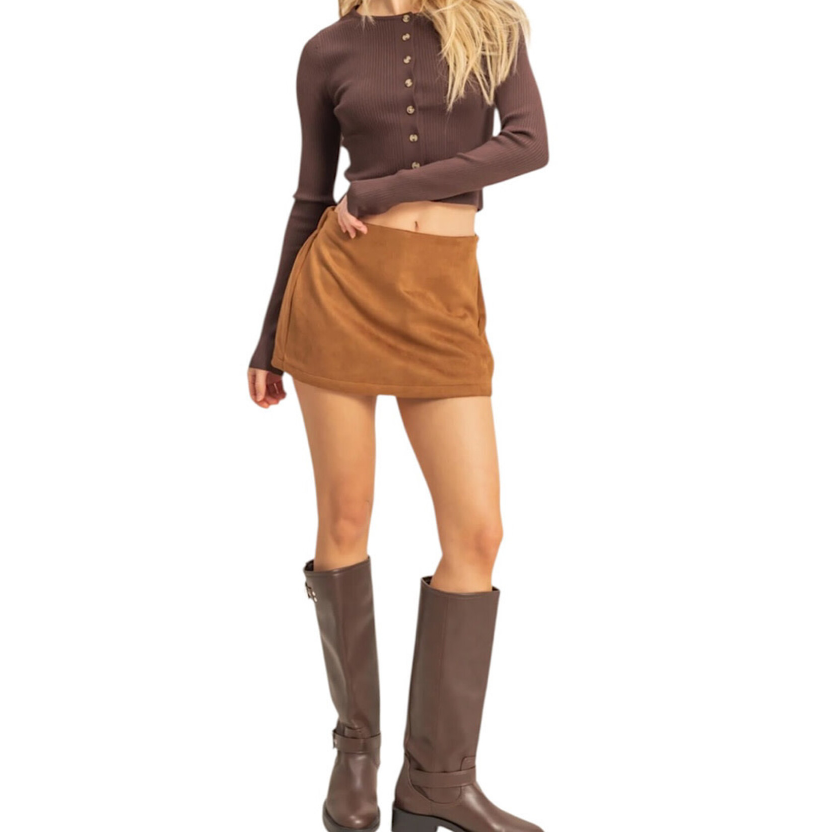 Camel Chic High Waisted Suede Skort
