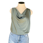She + Sky  Sage Green Satin Cowl Neck Body Suit Size Medium - RF
