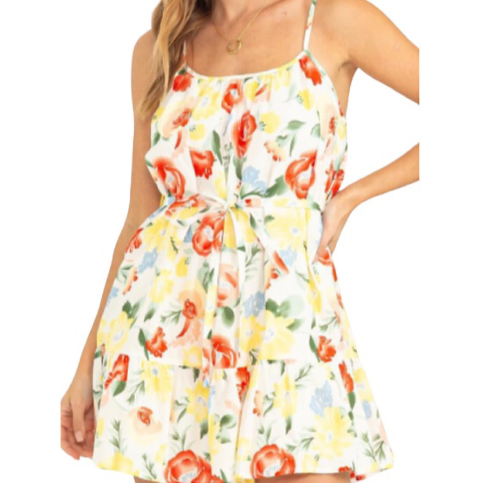 White Floral Print Mini Dress