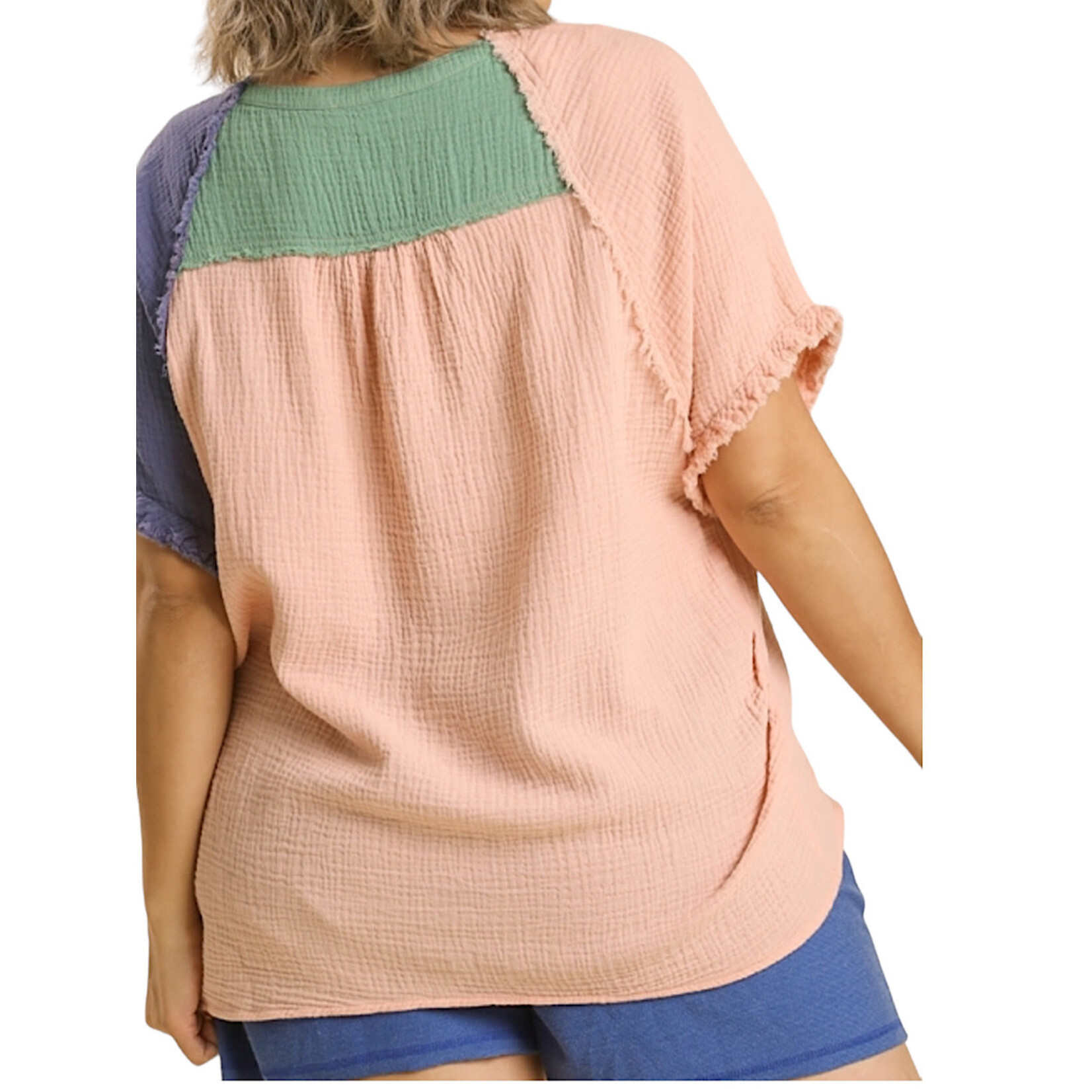 Plus Colorblock Cotton Short Sleeve Top