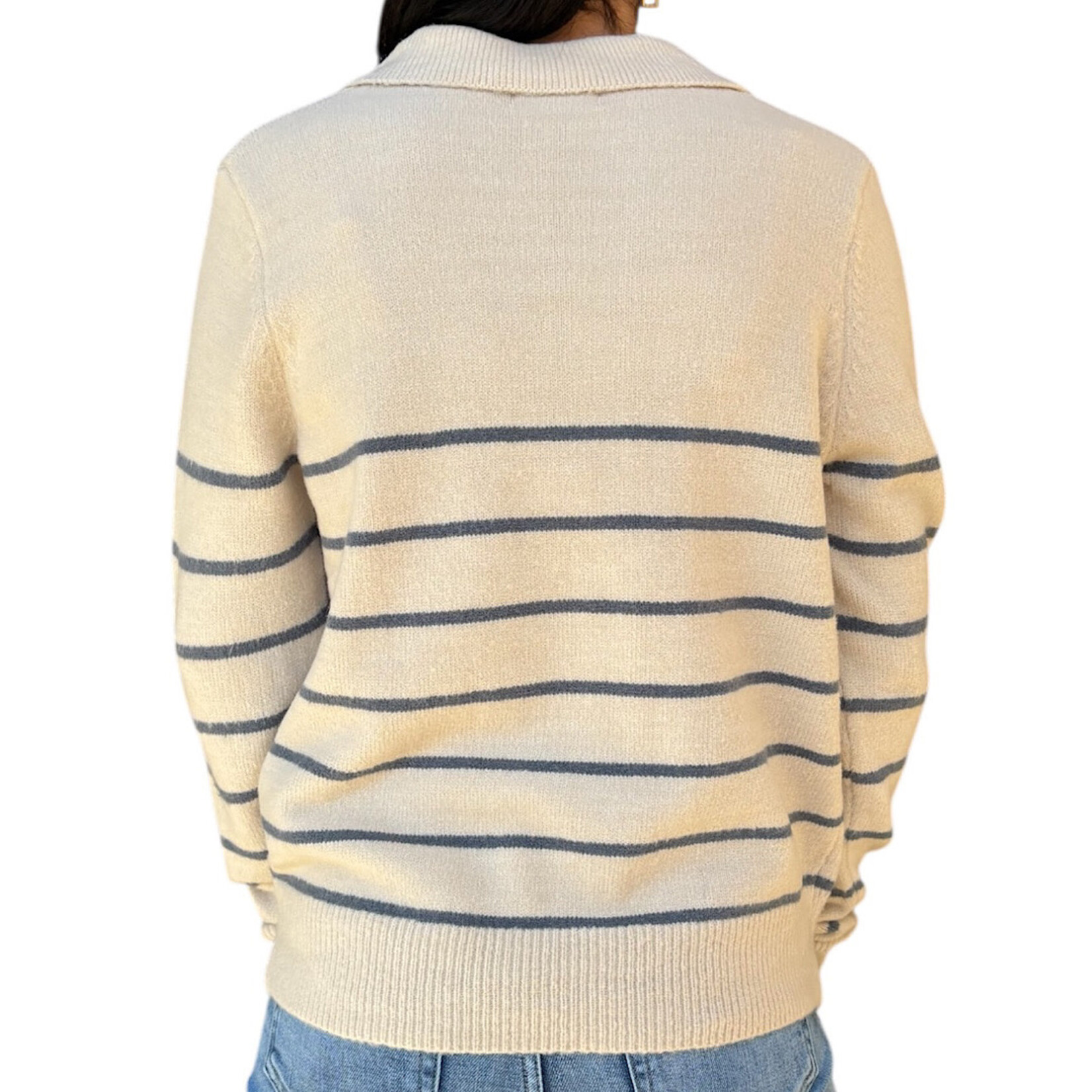 Blue Collared Stripe Sweater Top