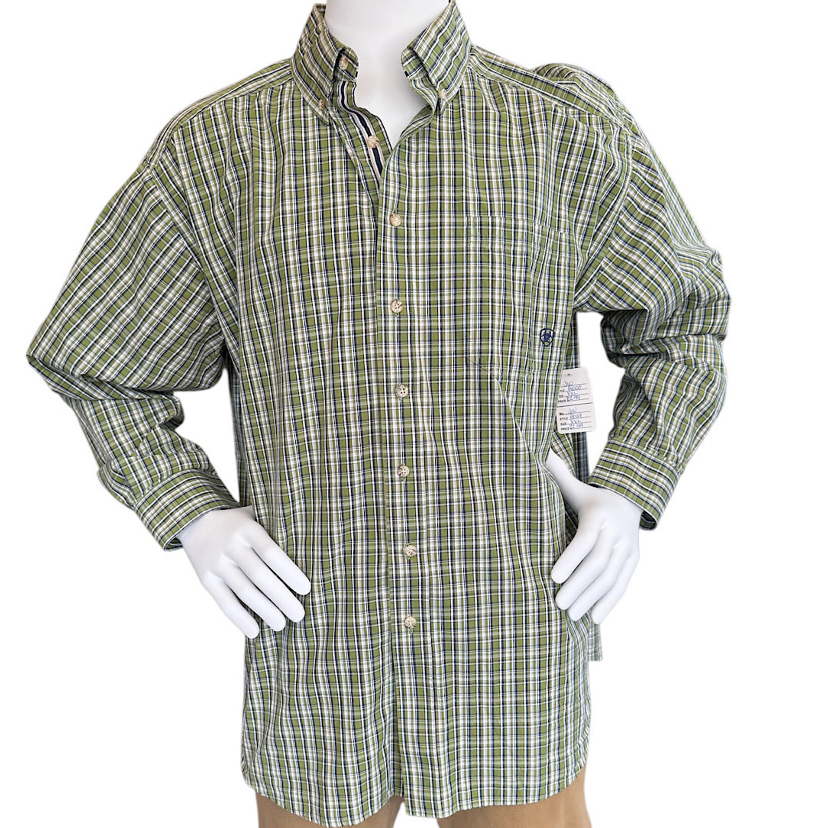 Men's Ariat Long Sleeve Green Plaid Button Up Shirt Size XXL - RF