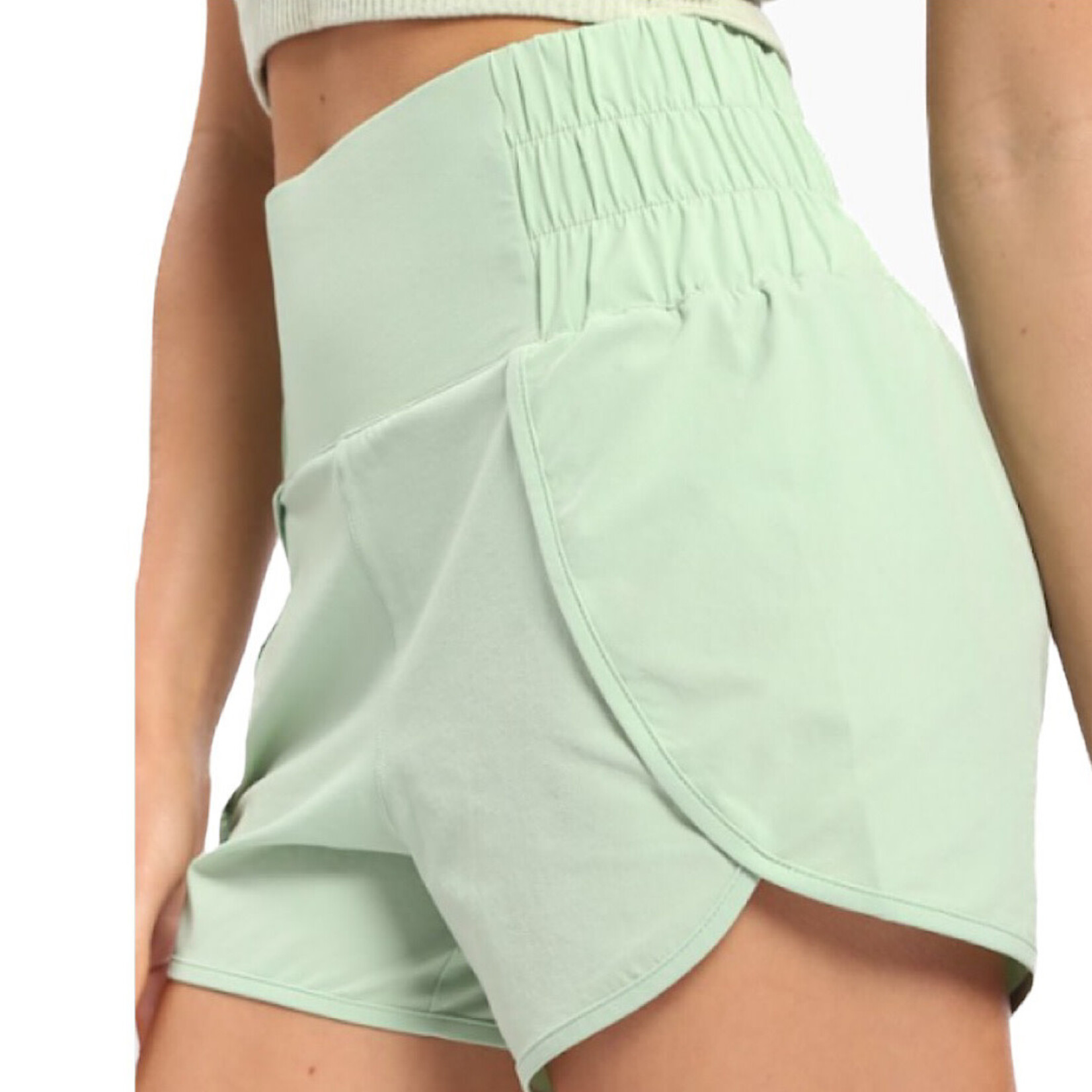 High Waist Athleisure Split Shorts Lime