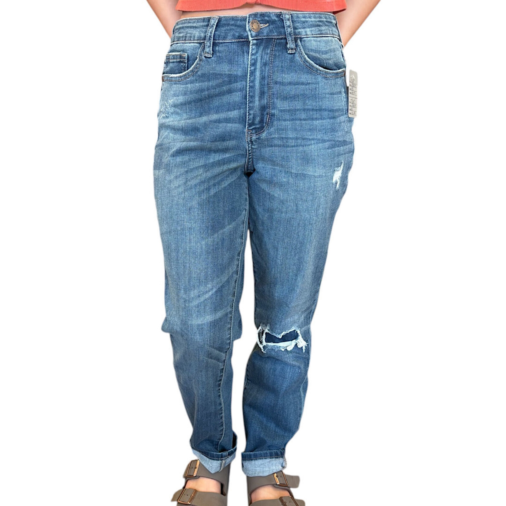 Judy Blue JB88317 Dark Wash Knee Patch Boyfriend Jeans Size 1/25-RF