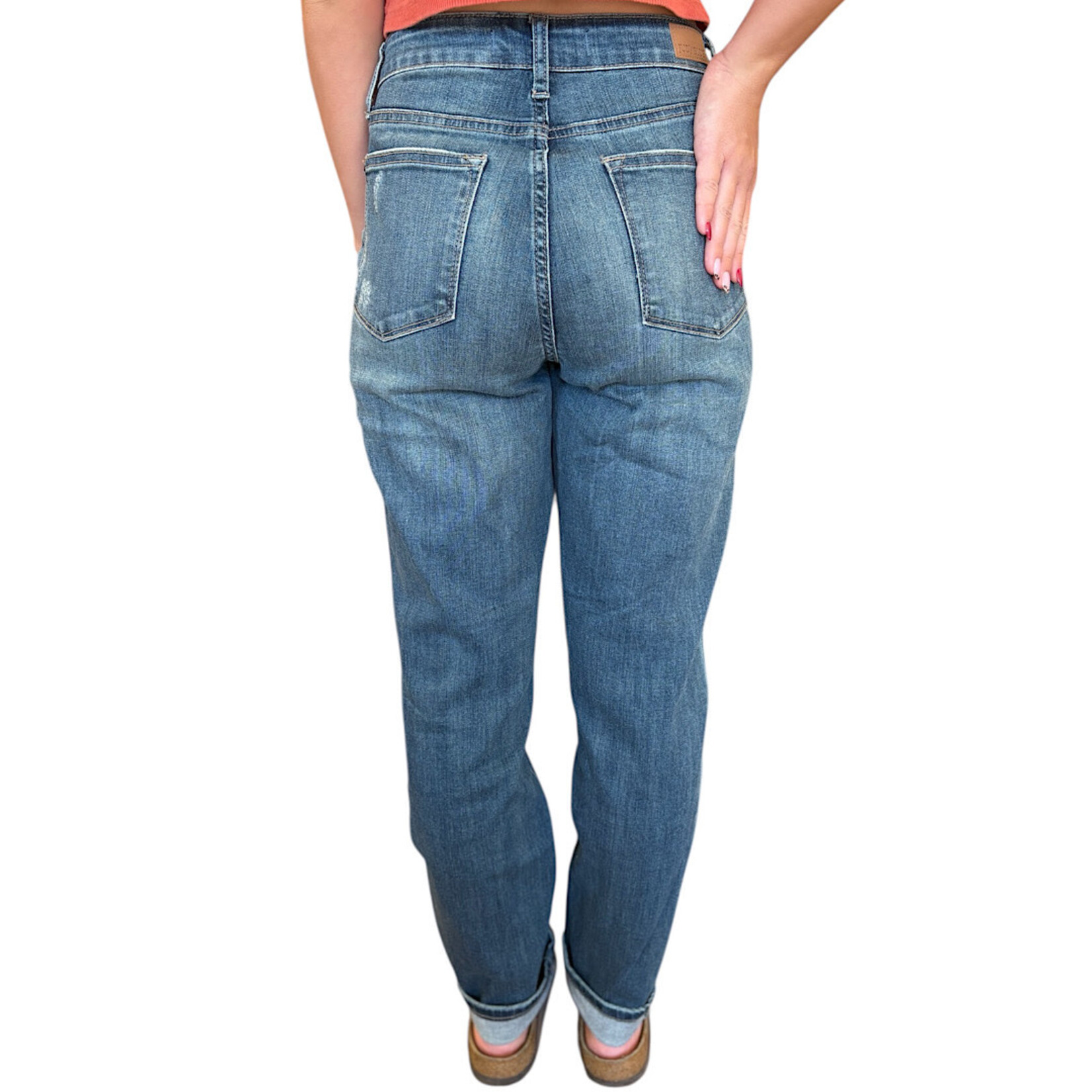 Judy Blue JB88317 Dark Wash Knee Patch Boyfriend Jeans Size 1/25-RF