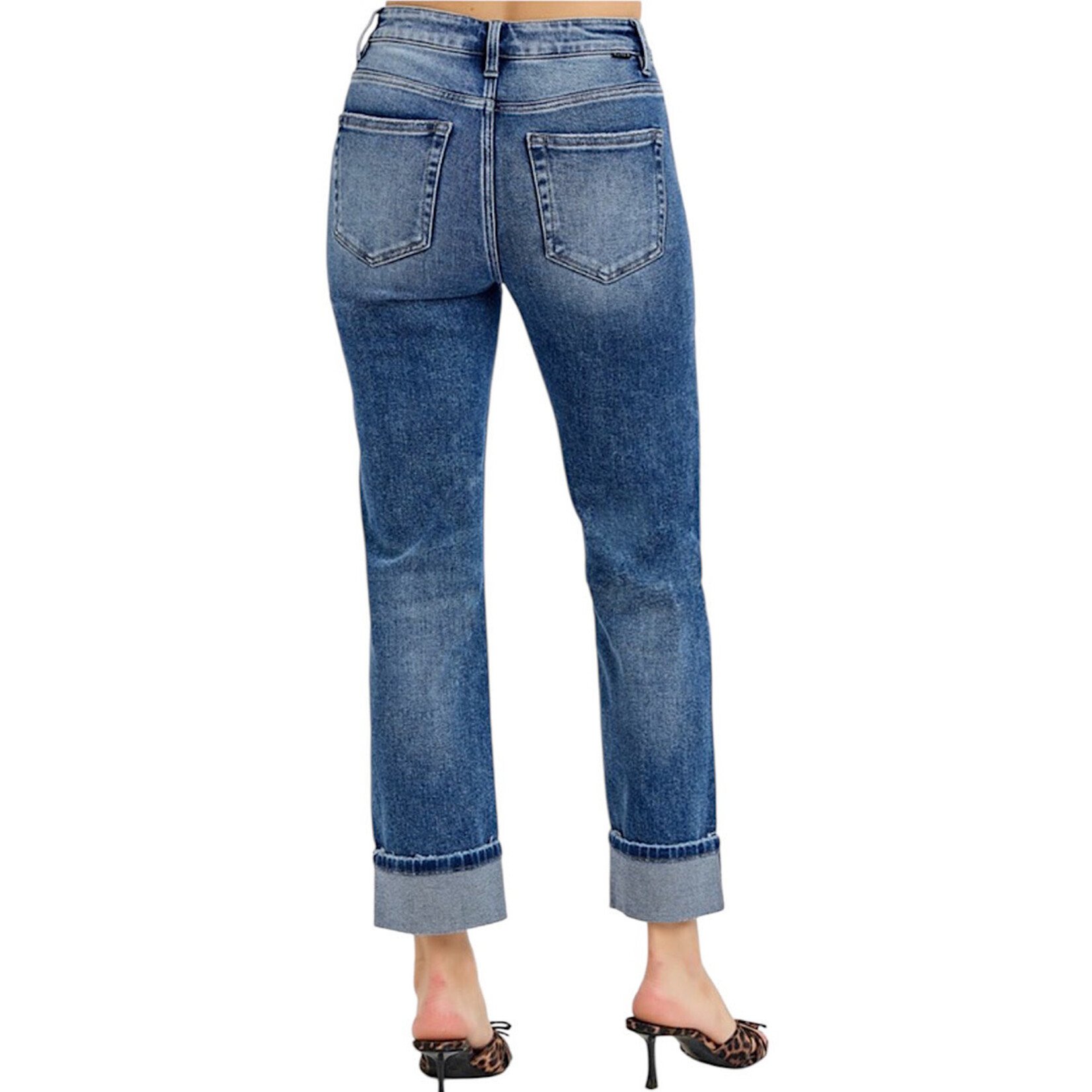 RISEN RDP5941 Dark TC High Rise Crop Straight Cuffed Jeans