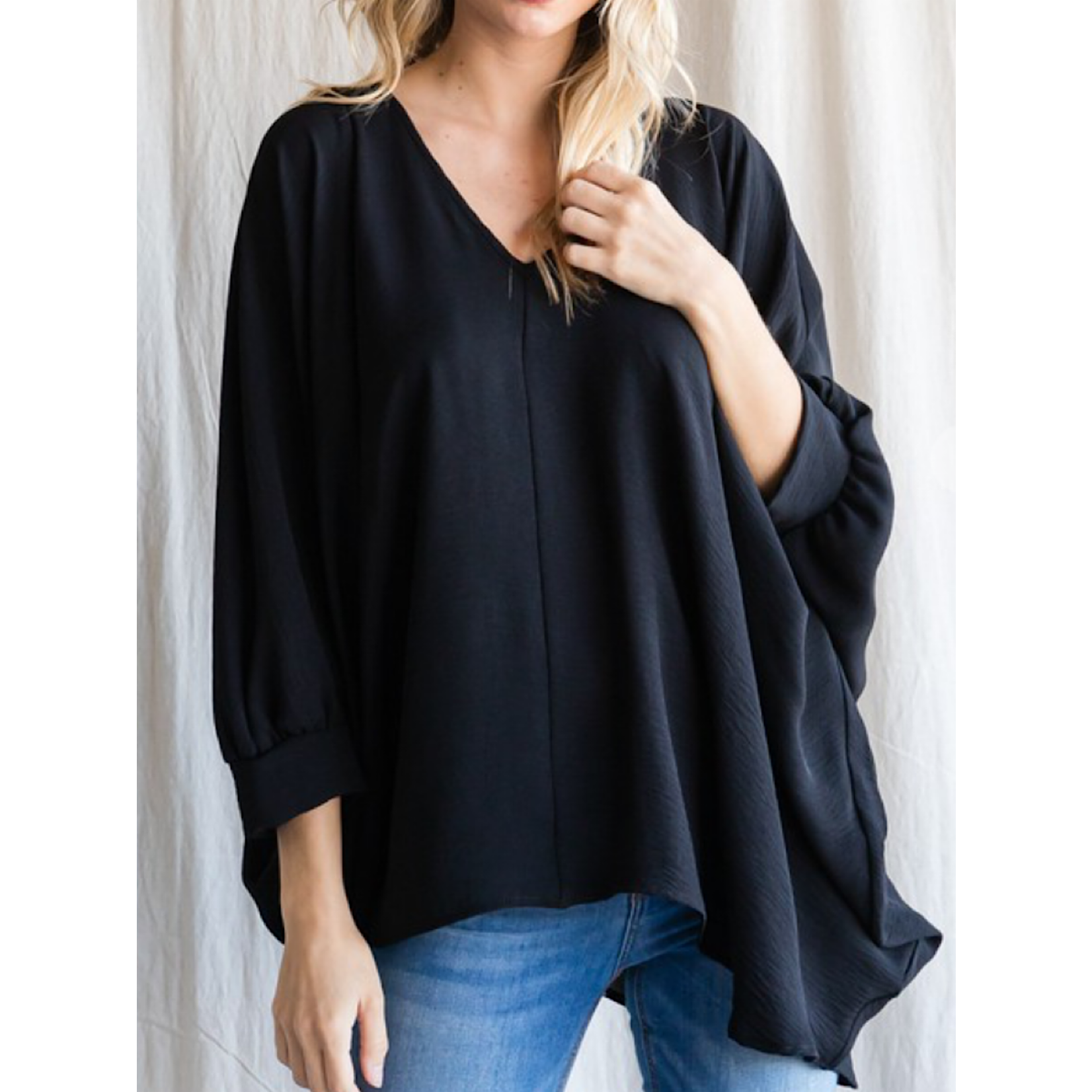 Solid V-Neck Oversized Top