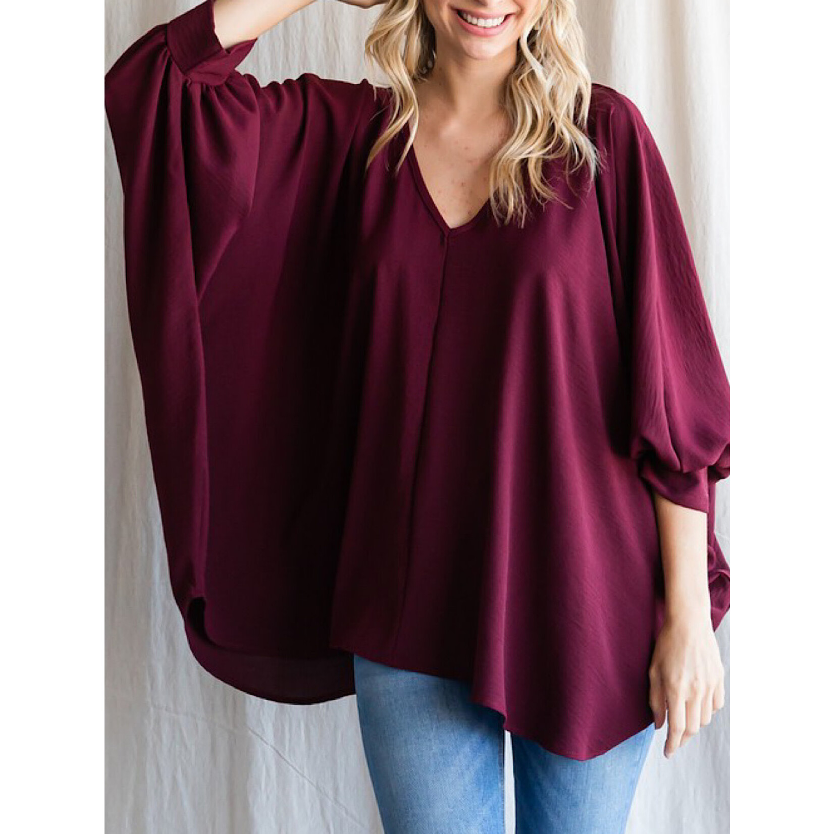 Solid V-Neck Oversized Top
